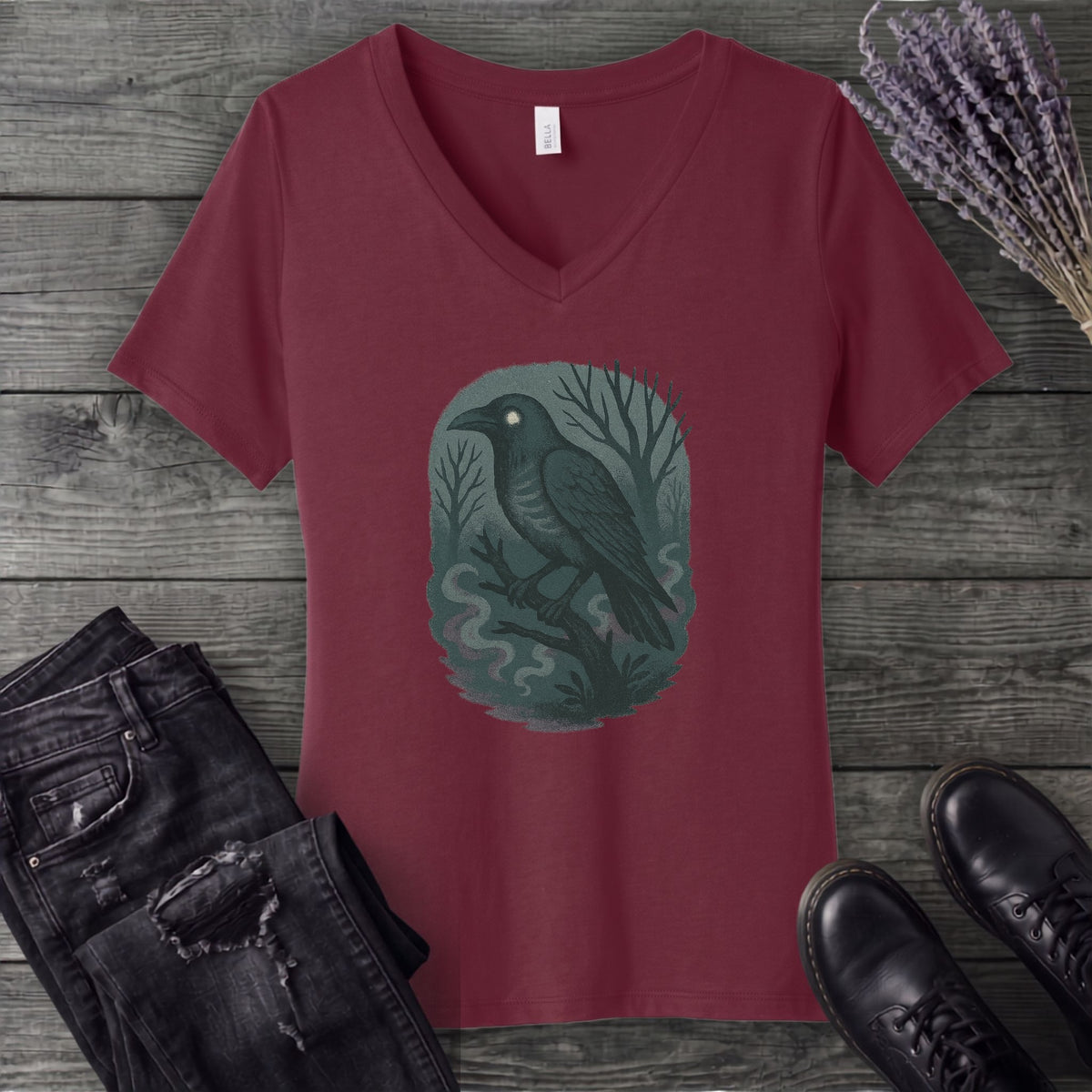 Woodland Spirits Raven V-Neck T-Shirt