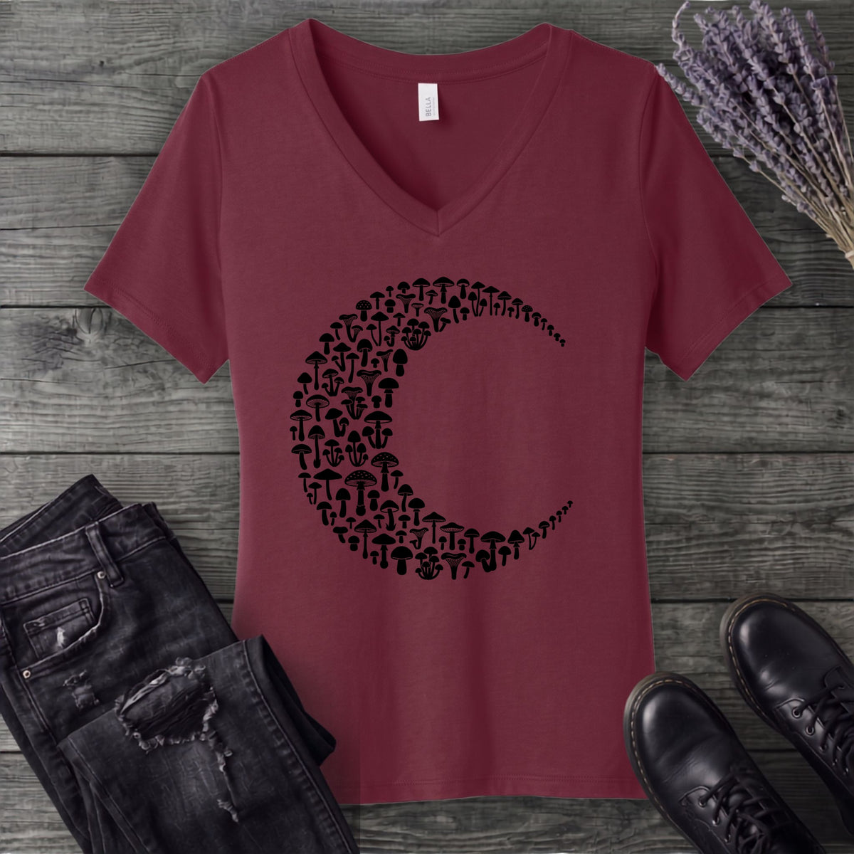 moonlit mushrooms V-Neck T-Shirt