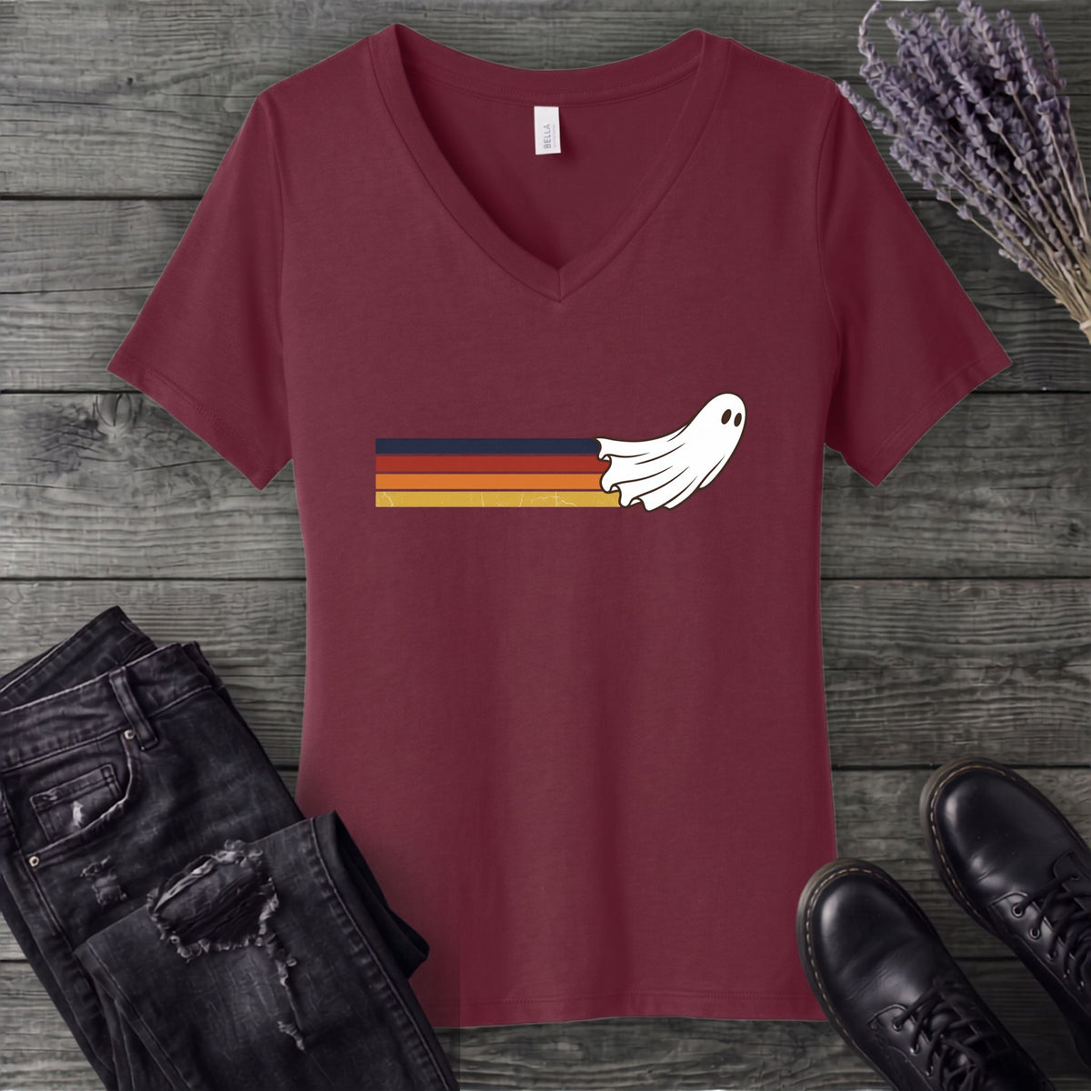 Retro Ghost V-Neck T-Shirt