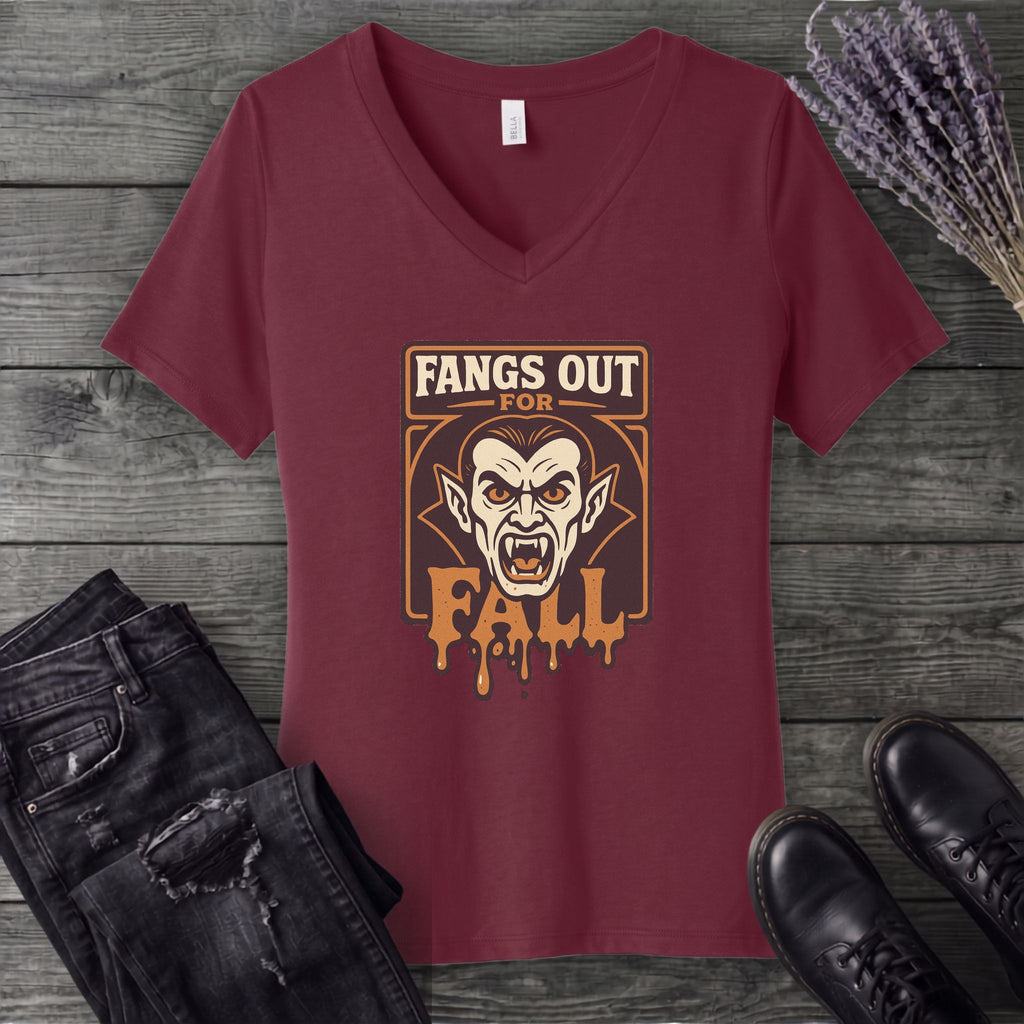Fangs Out For Fall V-Neck T-Shirt