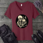 Skeleton Husky Hug V-Neck T-Shirt