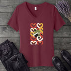 Geometric Hearts Raccoon V-Neck T-Shirt