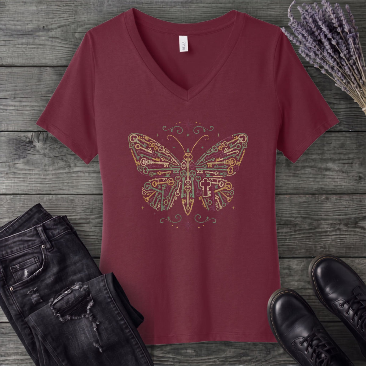 Butterfly Keys V-Neck T-Shirt