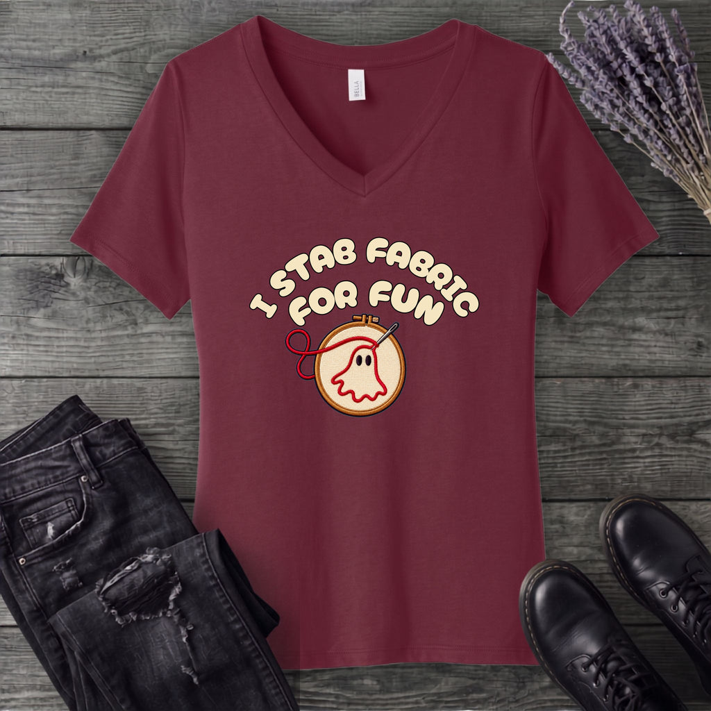 Stab Fabric V-Neck T-Shirt