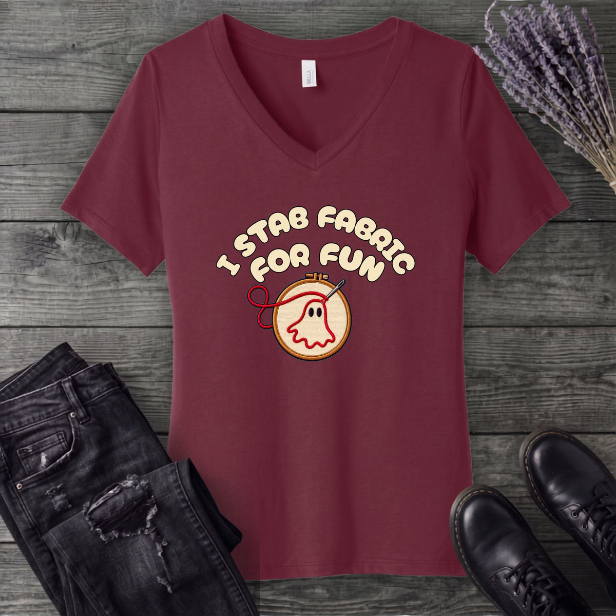 Stab Fabric V-Neck T-Shirt