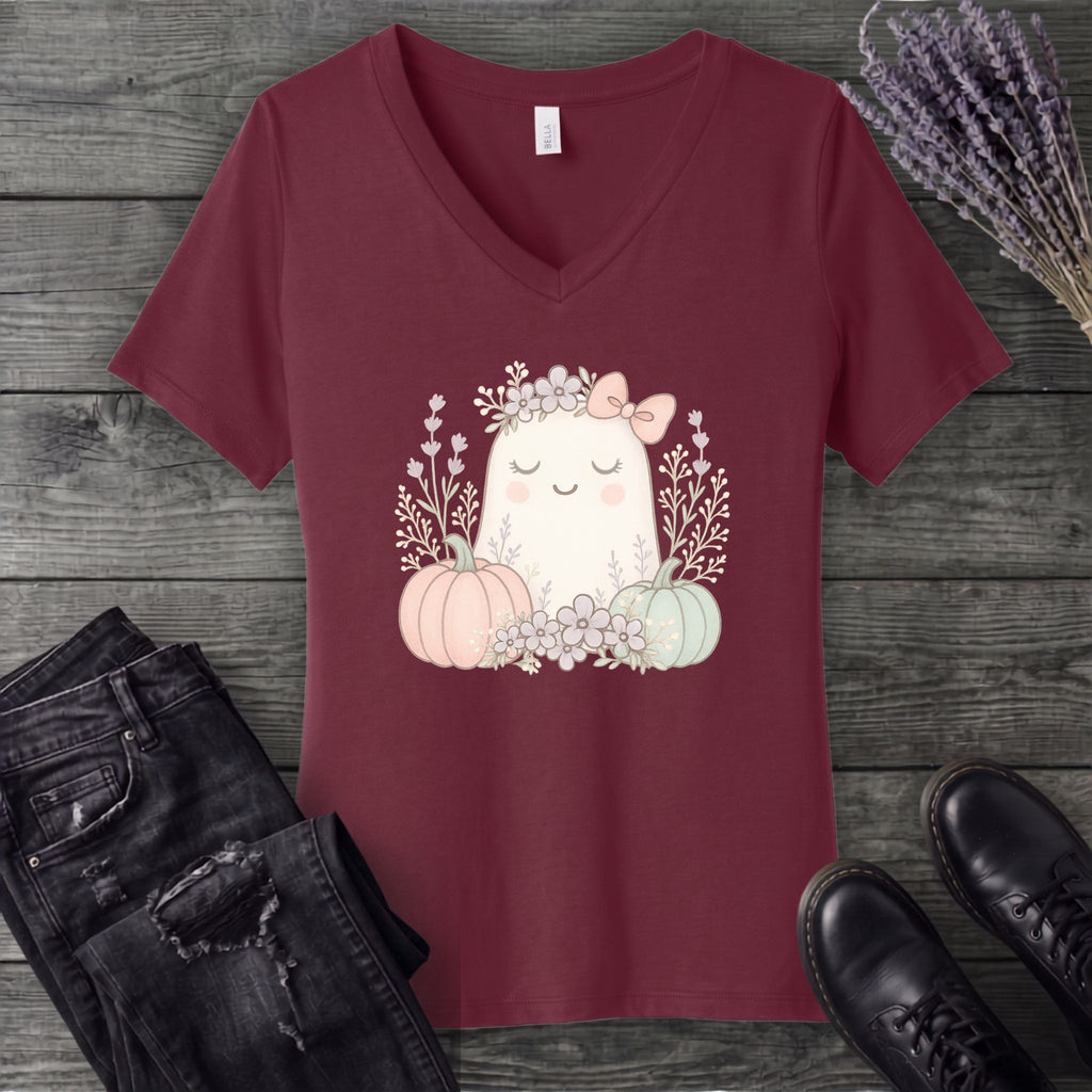 Boho Coquette Ghost V-Neck T-Shirt