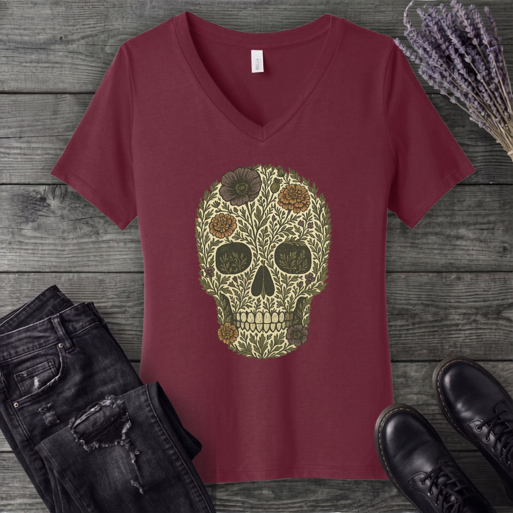 Wildflower Skull V-Neck T-Shirt