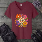 skull daisies V-Neck T-Shirt