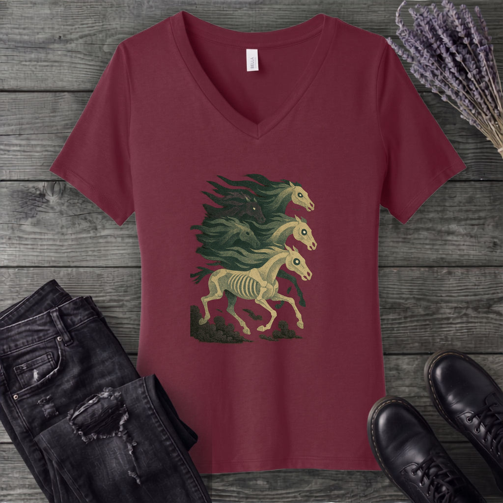 Stampeding Ghost Horses V-Neck T-Shirt