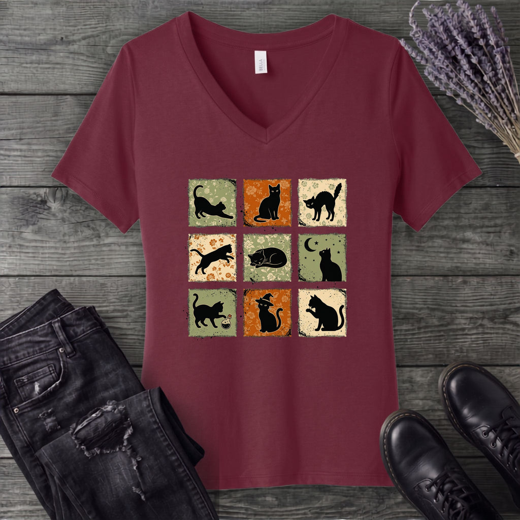Cat Grid V-Neck T-Shirt