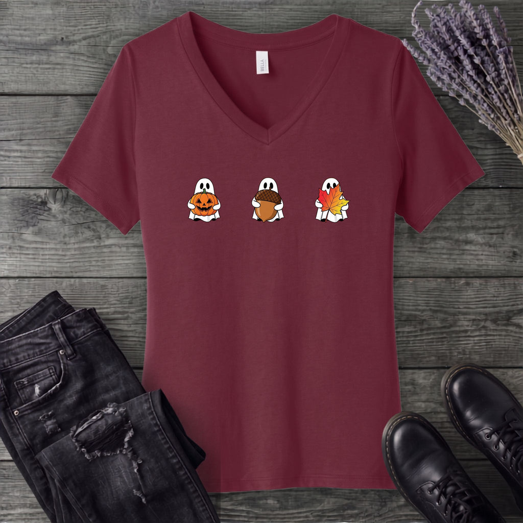 Ghosts Autumn Icons V-Neck T-Shirt