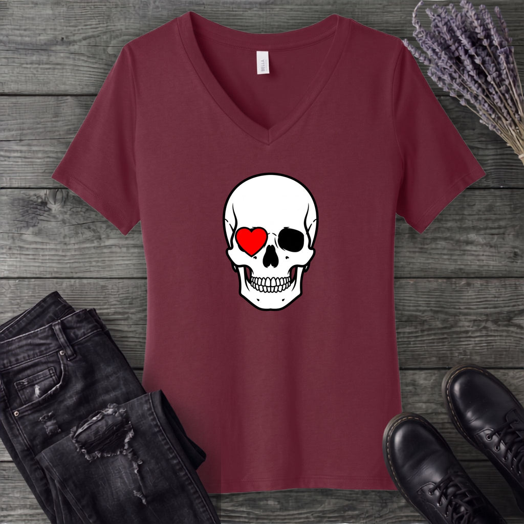 Heart Eye Skull V-Neck T-Shirt