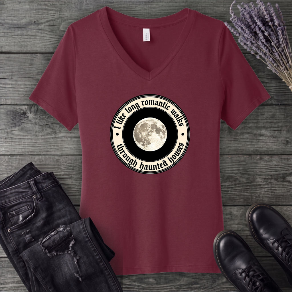 Long Romatic Walks Haunted House V-Neck T-Shirt