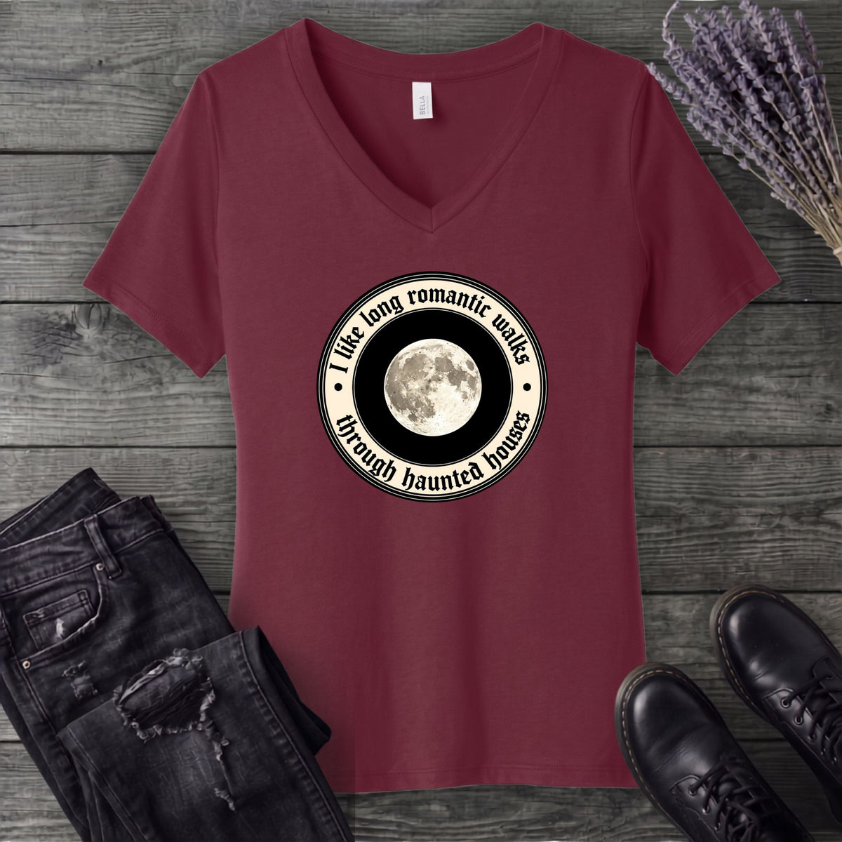 Long Romatic Walks Haunted House V-Neck T-Shirt