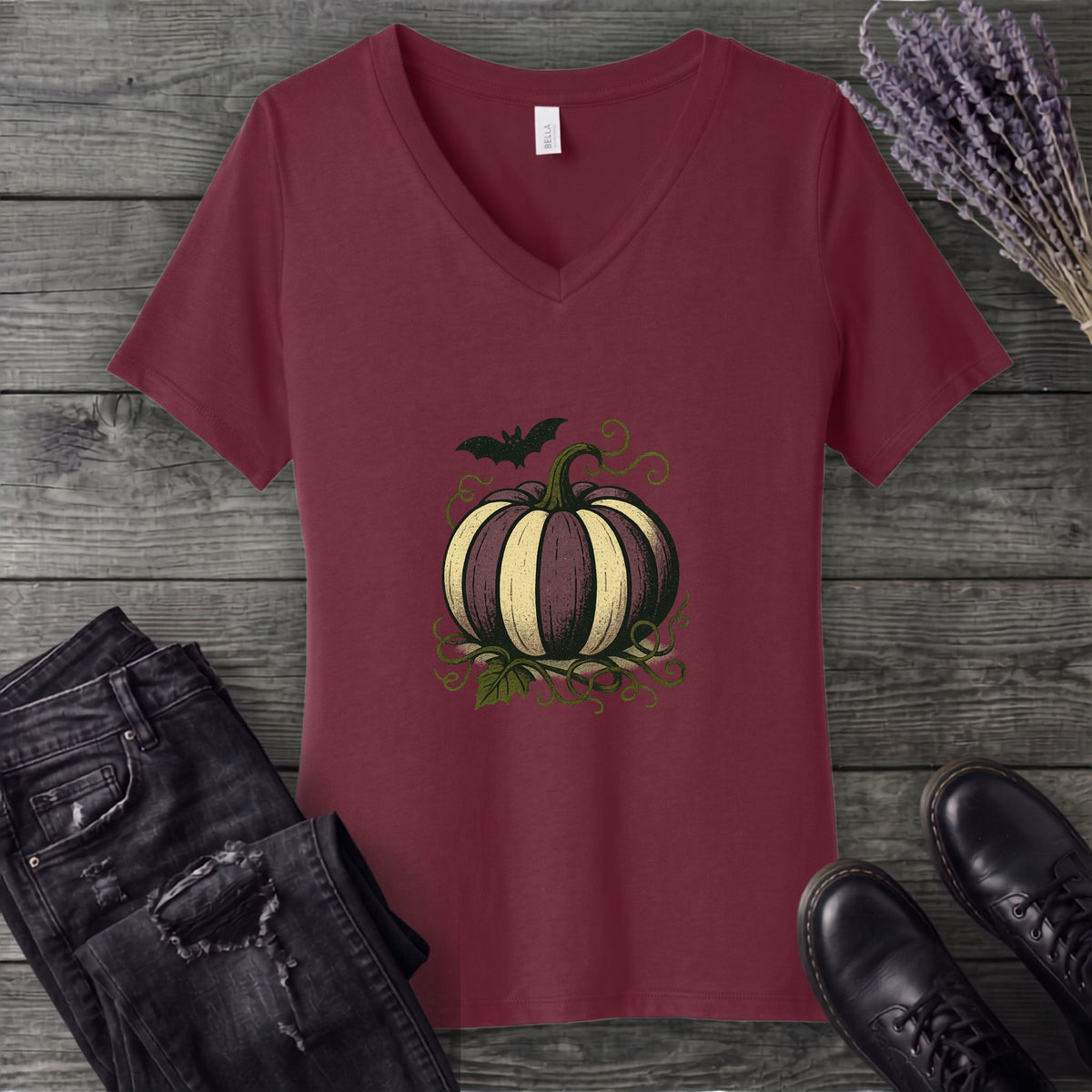 Striped Pumpkin V-Neck T-Shirt