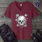 Macabre Floral Skull V-Neck T-Shirt