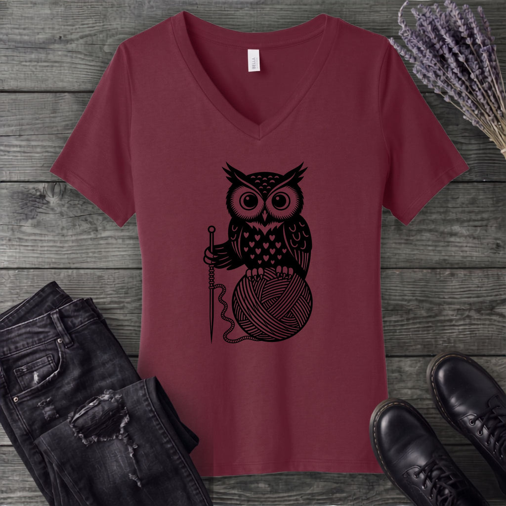 Owl And Yarn V-Neck T-Shirt