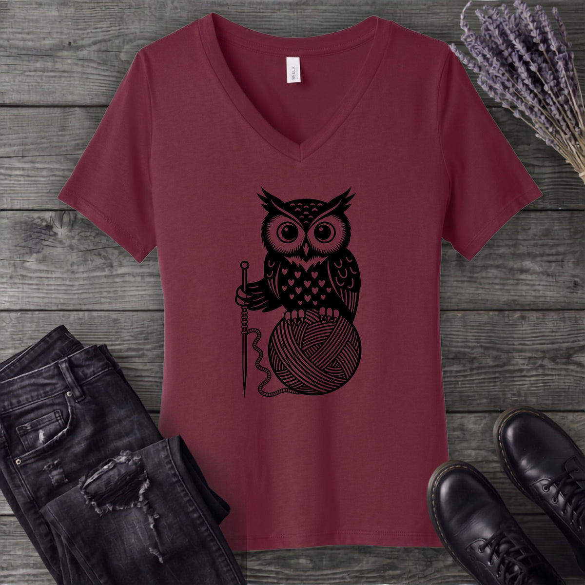 Owl And Yarn V-Neck T-Shirt