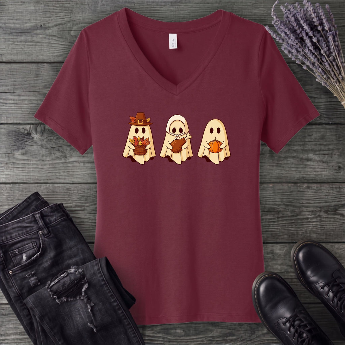 Thanksgiving Ghosts V-Neck T-Shirt