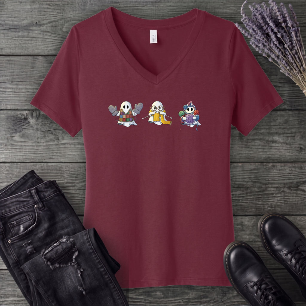 ghost_trio_knitting V-Neck T-Shirt