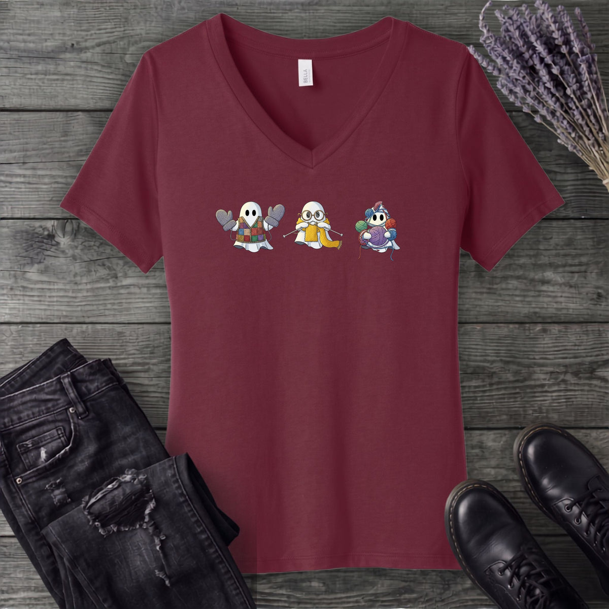 ghost_trio_knitting V-Neck T-Shirt