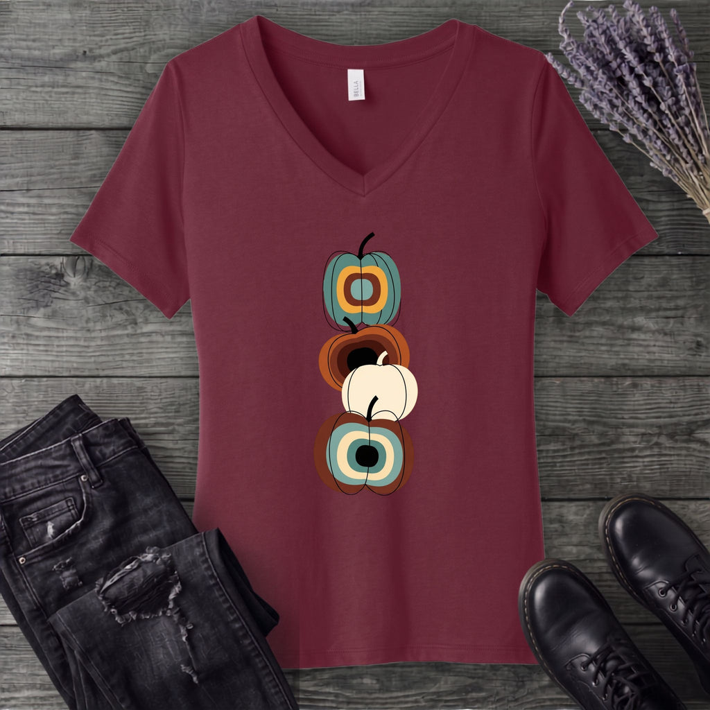 Mid Century Pumpkins V-Neck T-Shirt