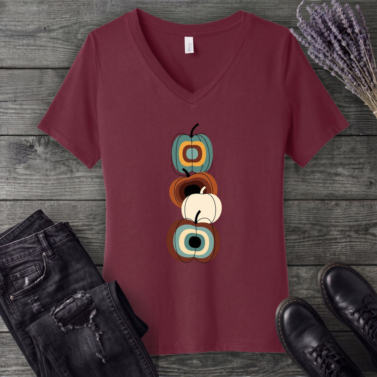 Mid Century Pumpkins V-Neck T-Shirt