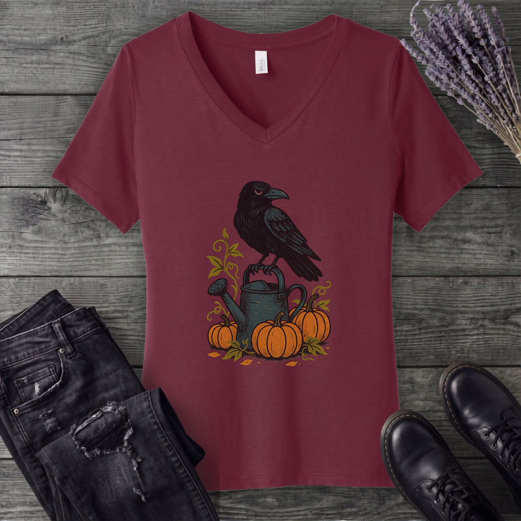 Raven Pumpkin Patch V-Neck T-Shirt