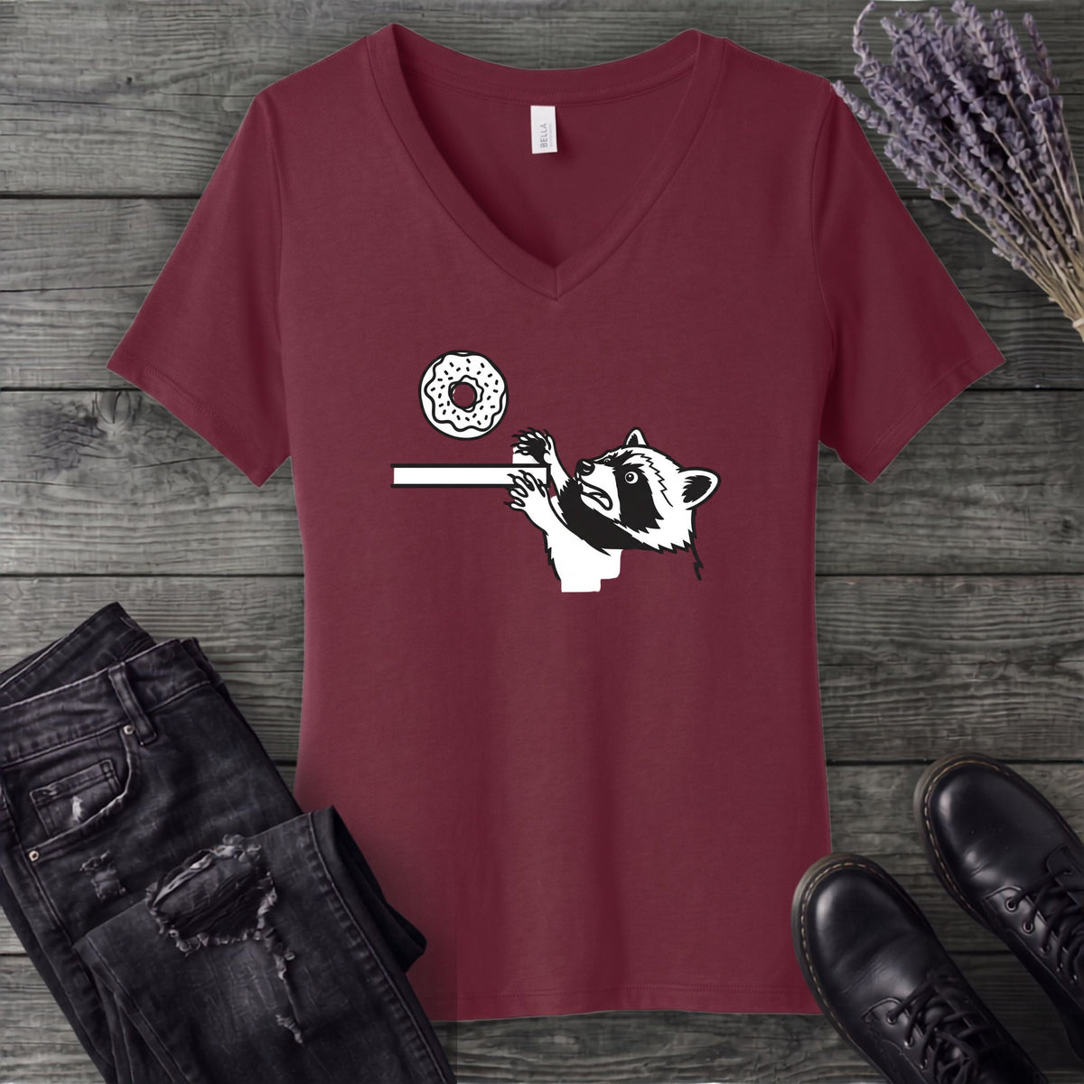 Raccoon Donut V-Neck T-Shirt