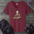 Skeleton Reading V-Neck T-Shirt
