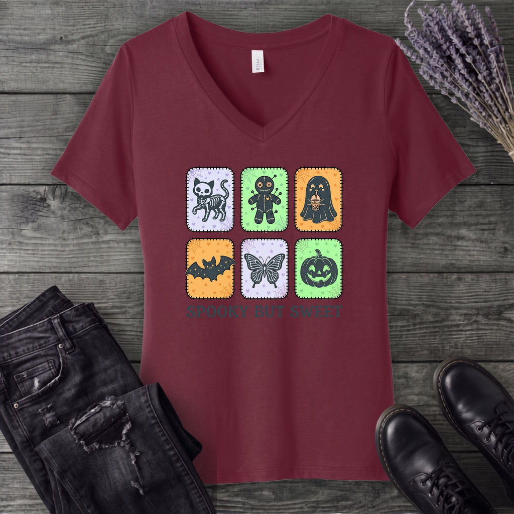 Spooky But Sweet Grid V-Neck T-Shirt