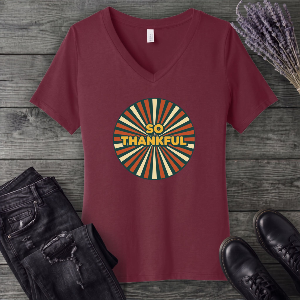 So Thankful Sunburst V-Neck T-Shirt