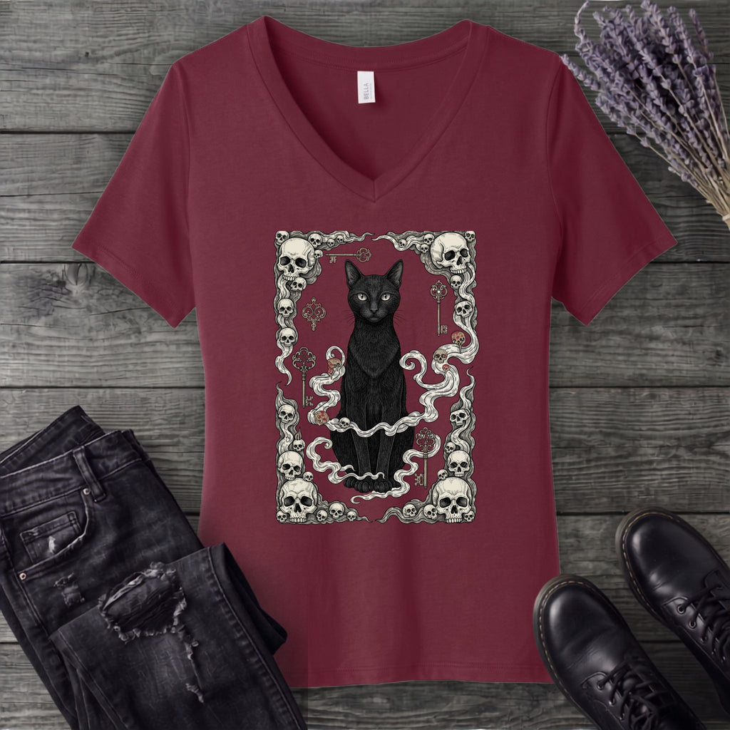 Cat Skull Card V-Neck T-Shirt