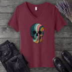 Psychedelic Striped Skull V-Neck T-Shirt