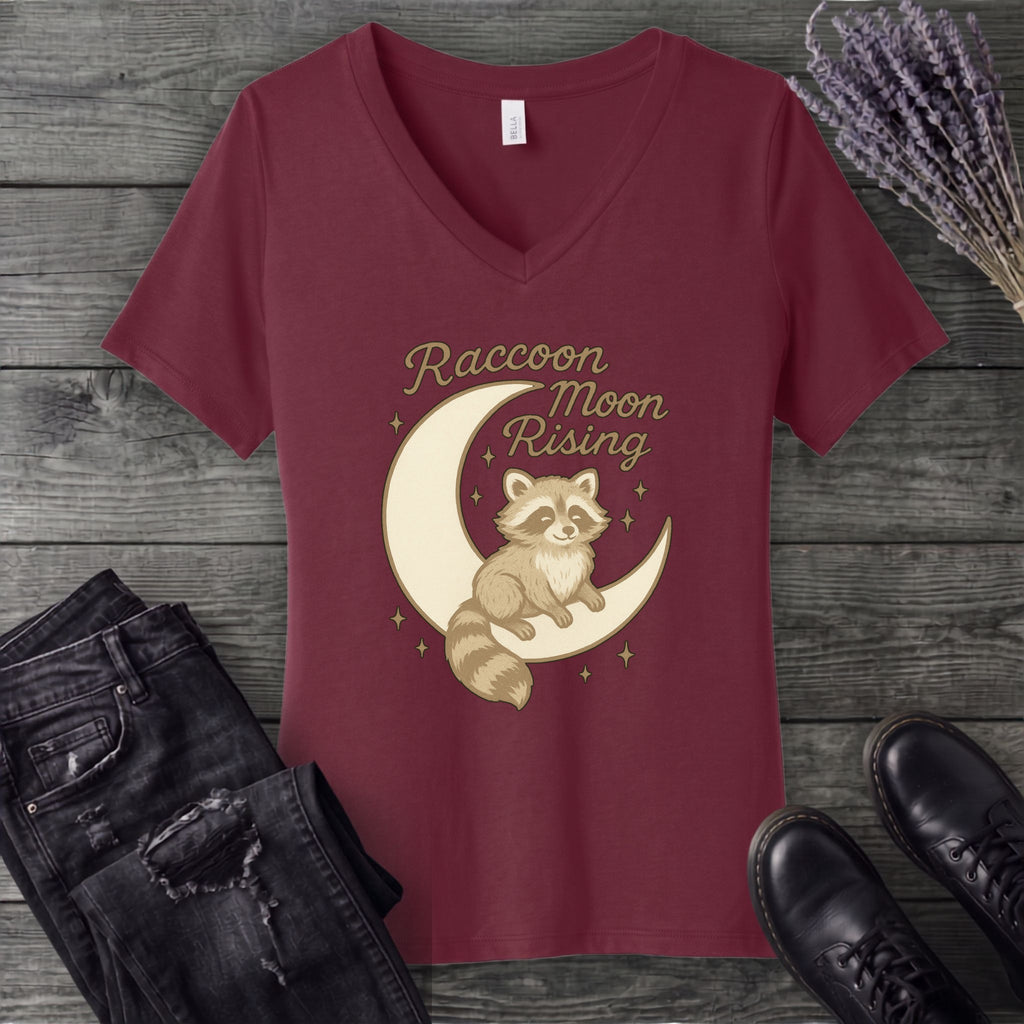 Raccoon Moon Rising V-Neck T-Shirt