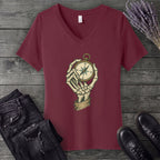 Nautical Compass Skeleton Hand V-Neck T-Shirt
