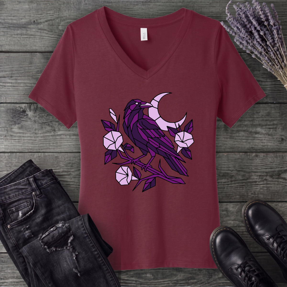 Geometric Crow V-Neck T-Shirt