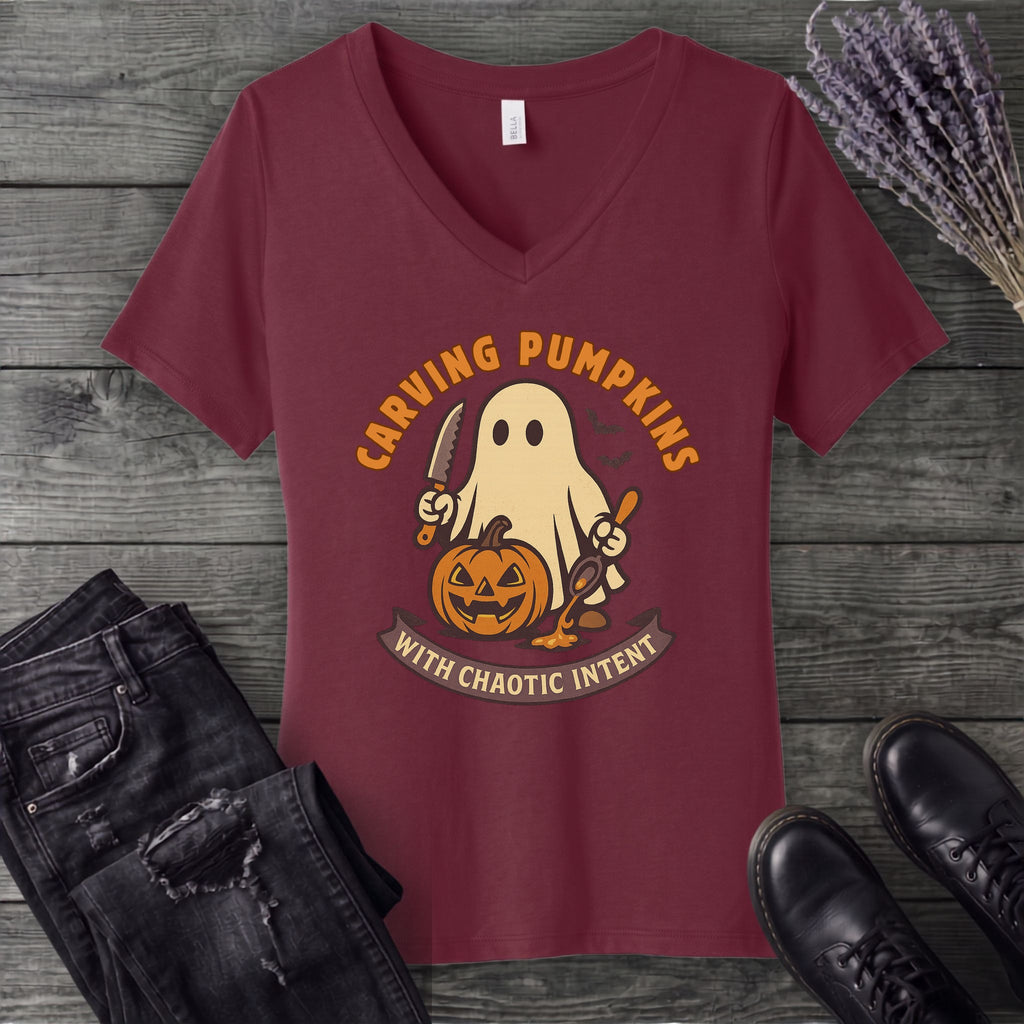 Carving Pumpkins Chaotic V-Neck T-Shirt