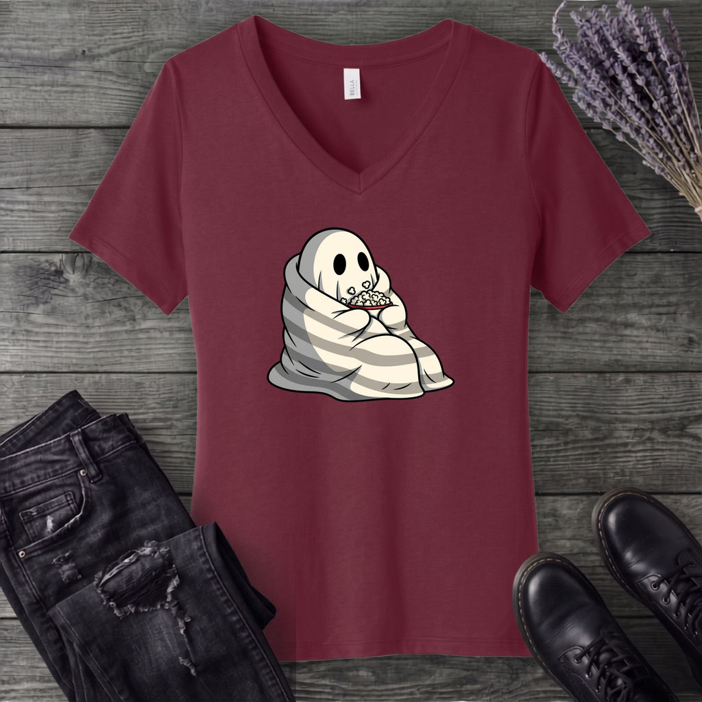 Movie Night Ghost V-Neck T-Shirt