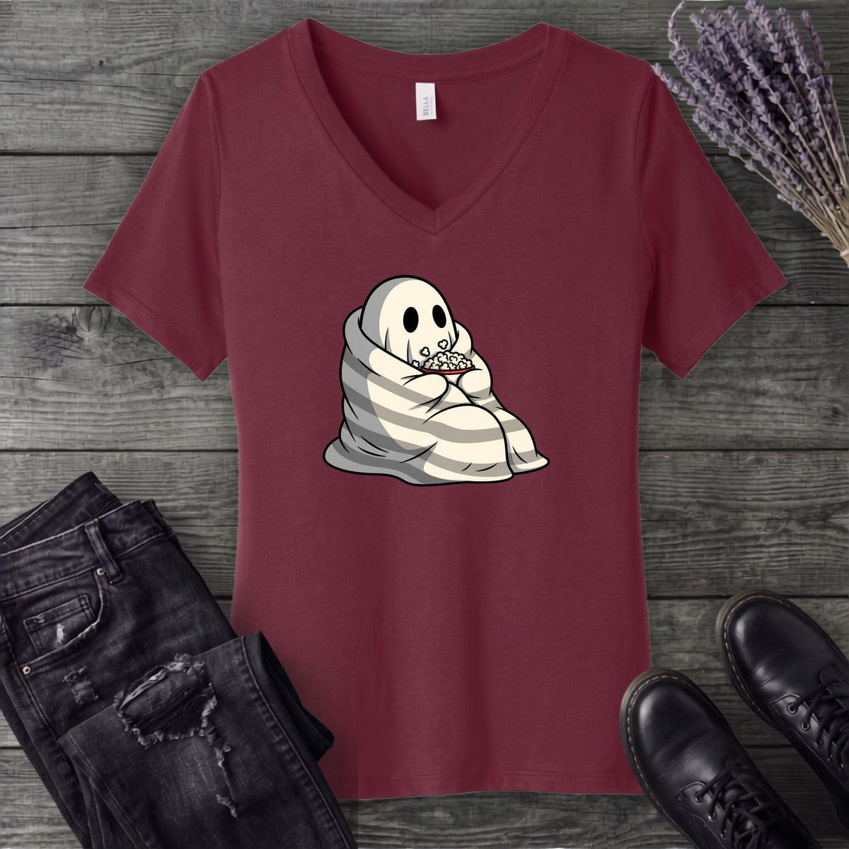 Movie Night Ghost V-Neck T-Shirt