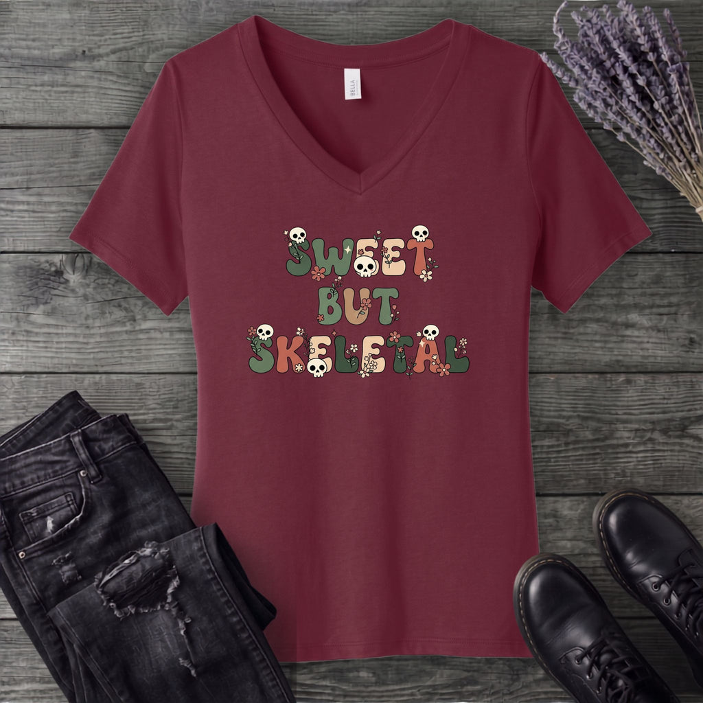 Sweet But Skeletal V-Neck T-Shirt