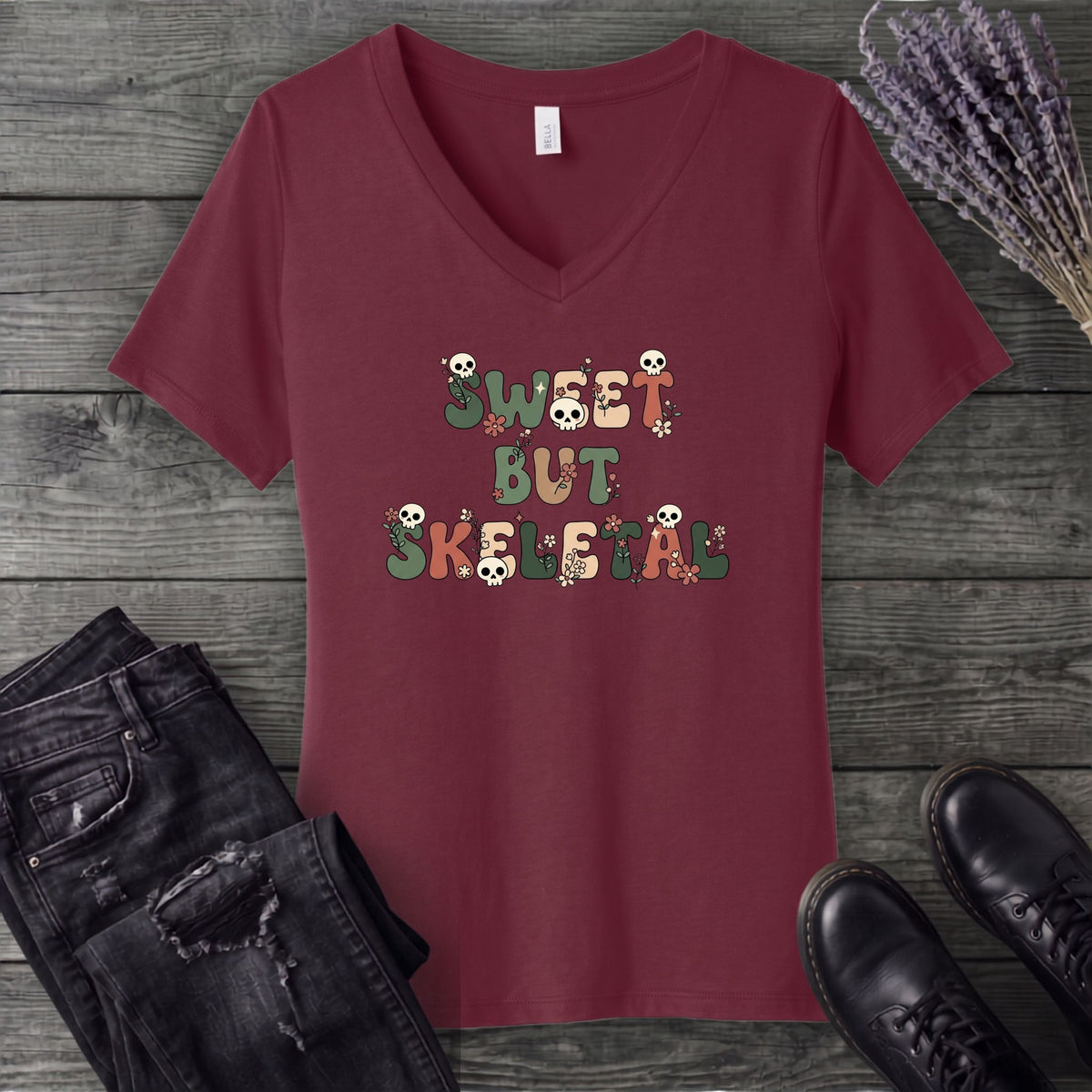 Sweet But Skeletal V-Neck T-Shirt