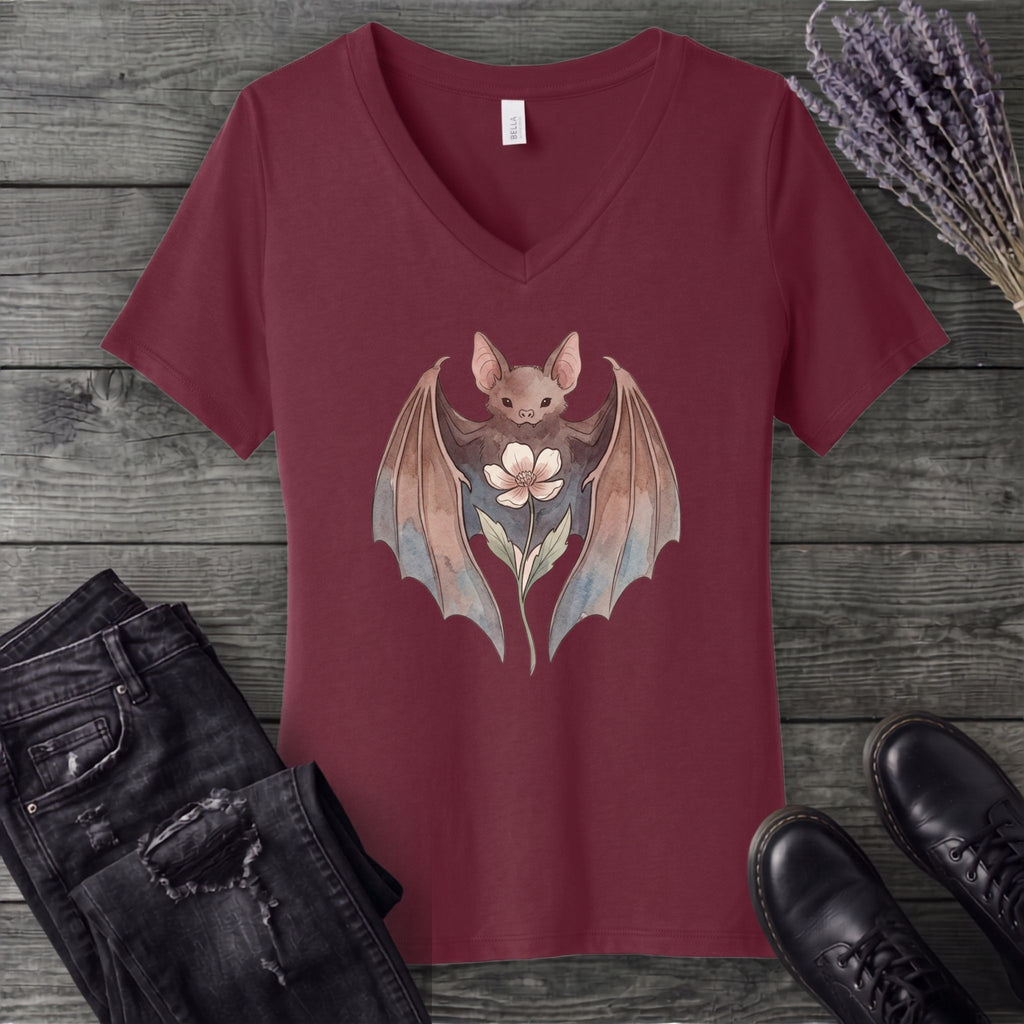 Watercolor Bat V-Neck T-Shirt