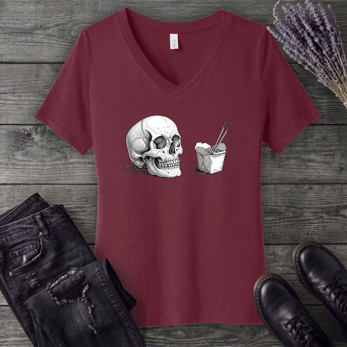 Skull Noodles V-Neck T-Shirt