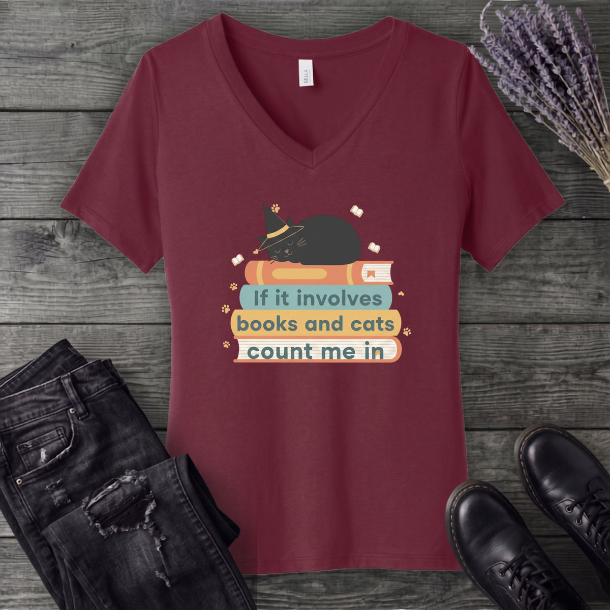 books and cats V-Neck T-Shirt