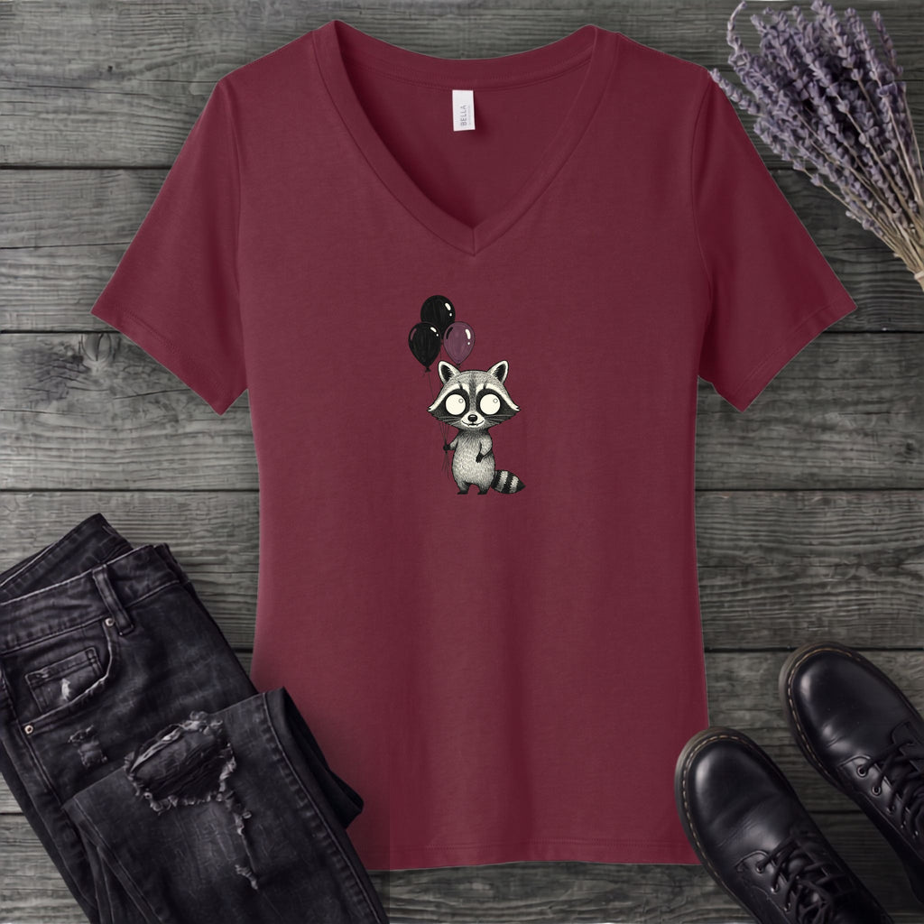 Raccoon Balloons V-Neck T-Shirt