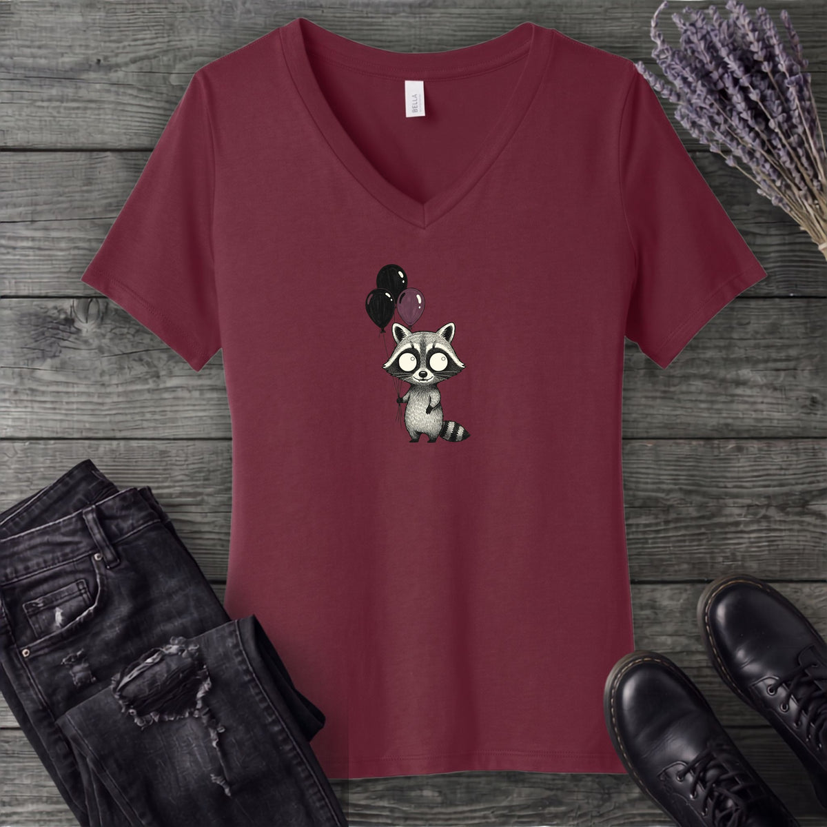 Raccoon Balloons V-Neck T-Shirt