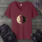Comedy Tragedy Moons V-Neck T-Shirt