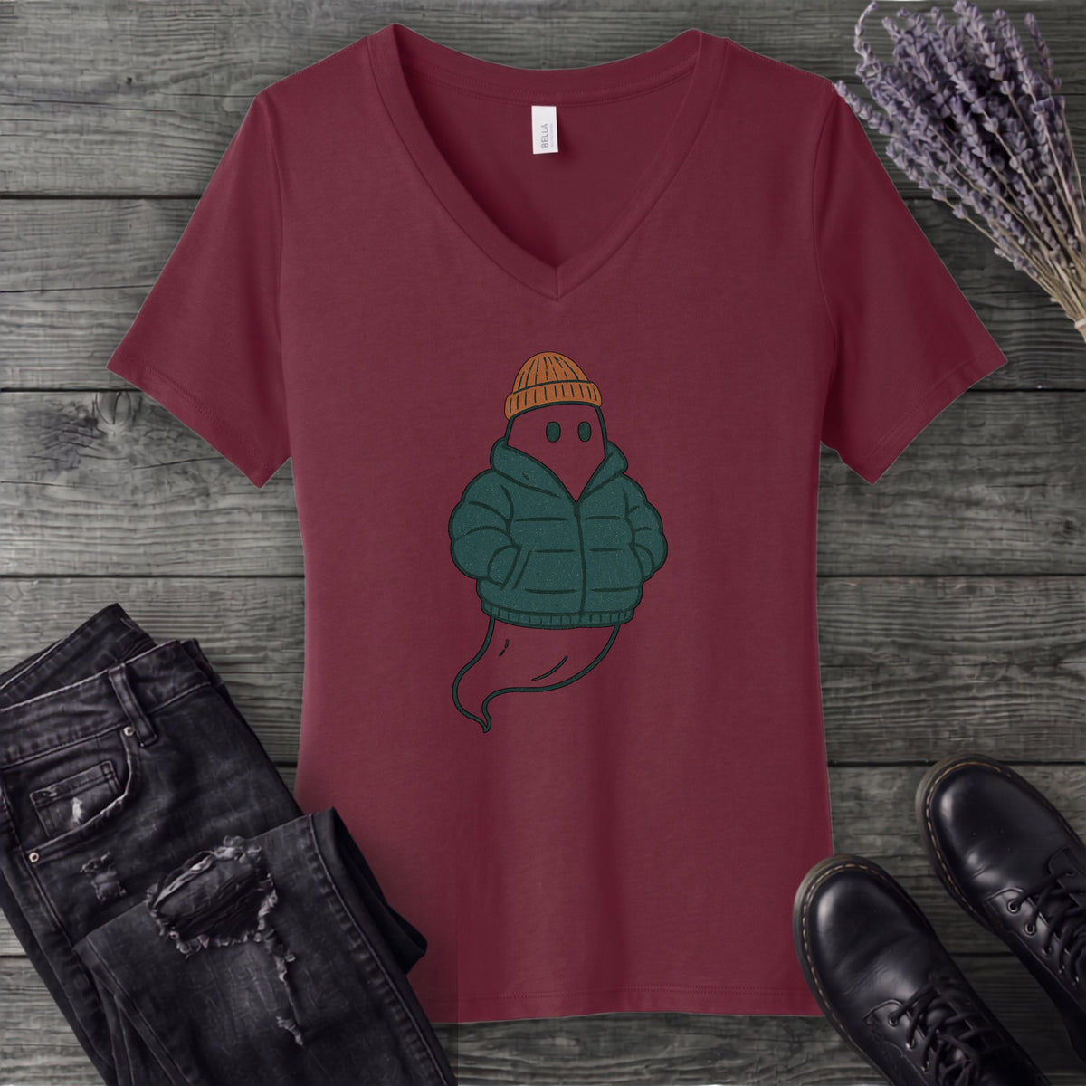 Puffer Coat Ghost V-Neck T-Shirt
