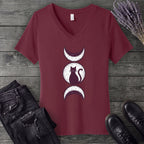 Triple Moon Goddess Cat V-Neck T-Shirt